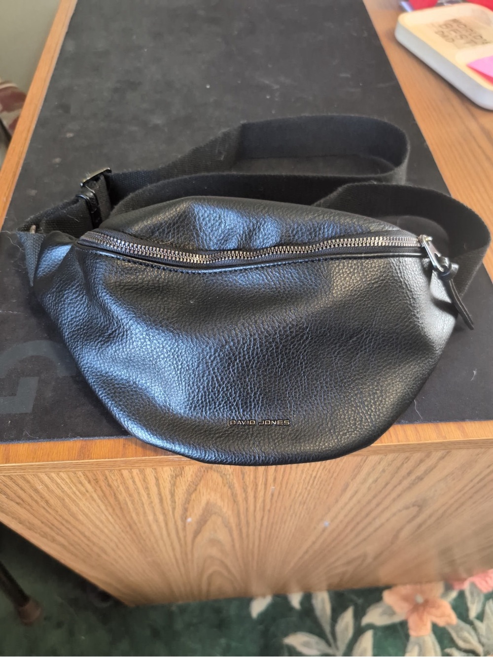 David Jones Black Pebbled Leather Belt Bag